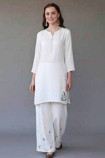 White embroidered rayon kurta set