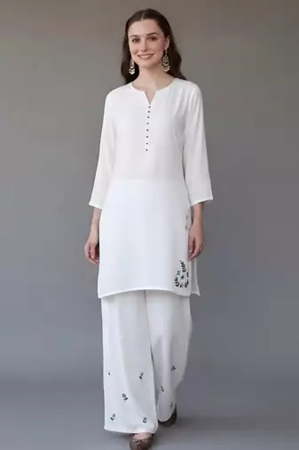 White embroidered rayon kurta set