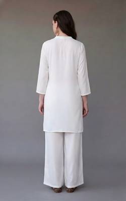 White embroidered rayon kurta set 2