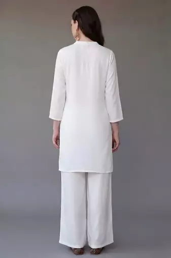 White embroidered rayon kurta set