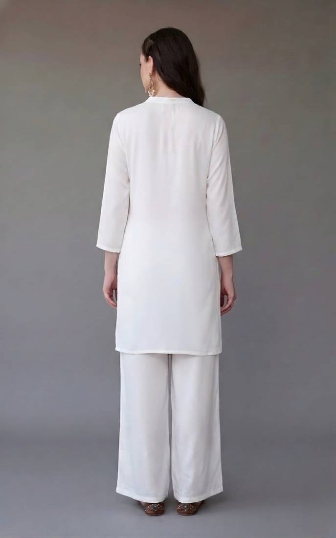 White embroidered rayon kurta set