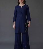 Blue embroidered rayon kurta set