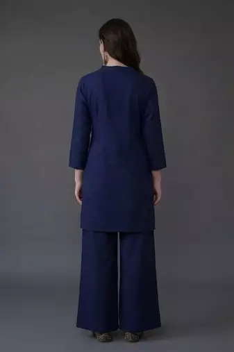 Blue embroidered rayon kurta set