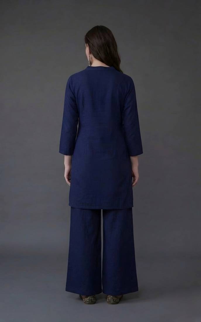 Blue embroidered rayon kurta set