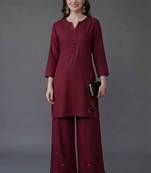 Maroon embroidered rayon kurta set