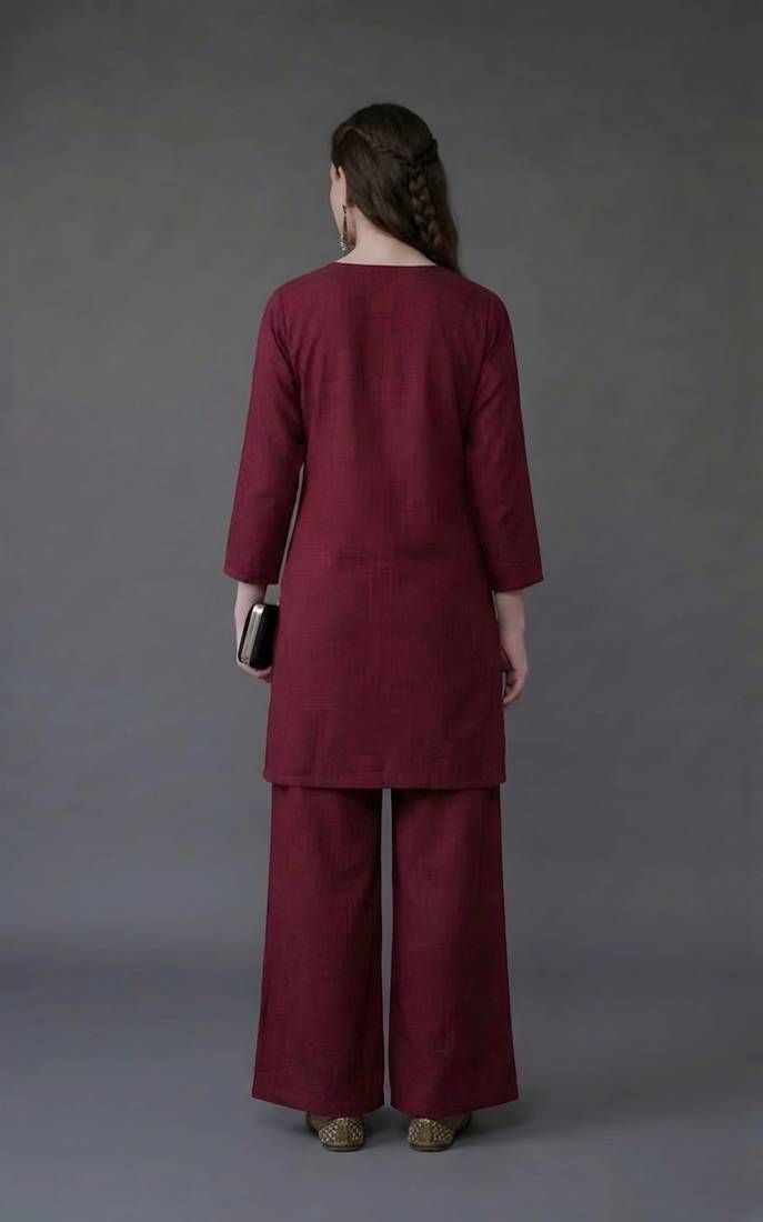 Maroon embroidered rayon kurta set