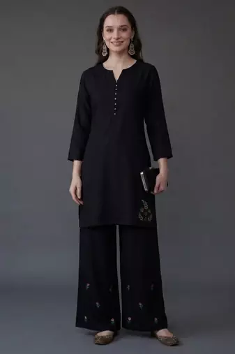 Black embroidered rayon kurta set
