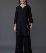 Black embroidered rayon kurta set