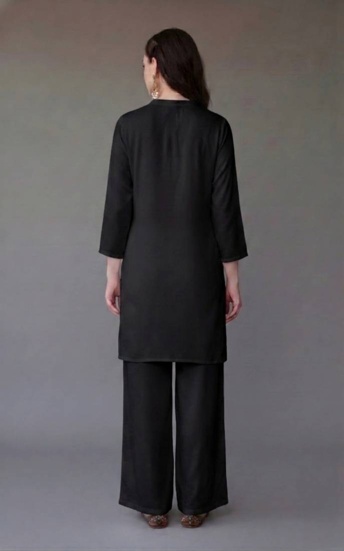 Black embroidered rayon kurta set