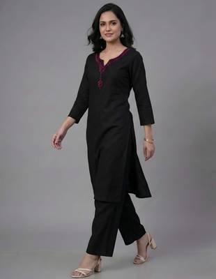 Black embroidered rayon kurta set 3