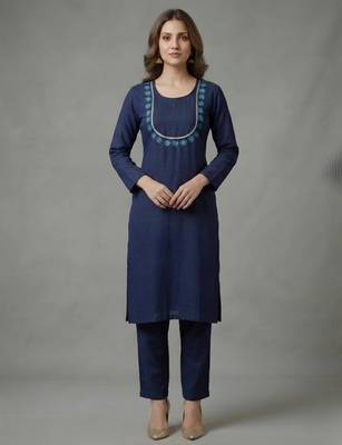 Blue embroidered rayon kurta set 4