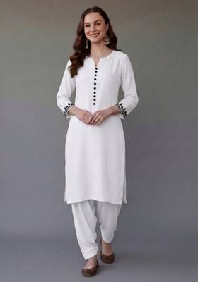 White embroidered rayon kurta set 3