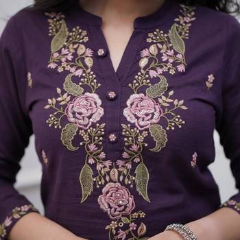 purple rayon slub embroidered kurta set with dupatta 5