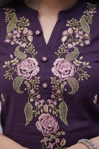 purple rayon slub embroidered kurta set with dupatta