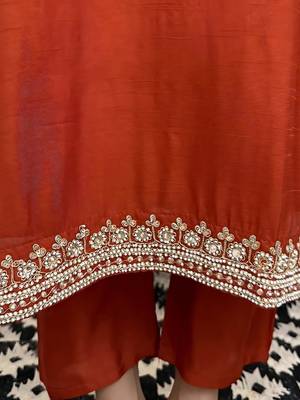 orange chanderi embroidered kurta set with viscose silk blend dupatta 5
