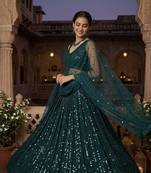 Dark Teal Georgette Lehenga Choli with Heavy Sequins Work & Organza Dupatta