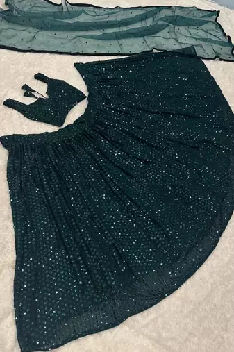 Dark Teal Georgette Lehenga Choli with Heavy Sequins Work & Organza Dupatta