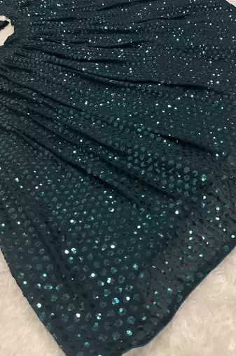 Dark Teal Georgette Lehenga Choli with Heavy Sequins Work & Organza Dupatta