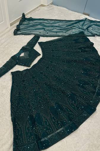Wedding Wear Emerald Green Lehenga Choli with Sequins & Dori Work