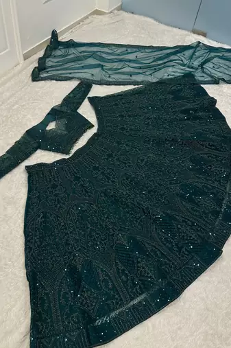 Wedding Wear Emerald Green Lehenga Choli with Sequins & Dori Work