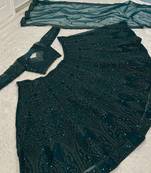 Wedding Wear Emerald Green Lehenga Choli with Sequins & Dori Work