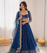 royal blue net thread sequin lehenga choli set