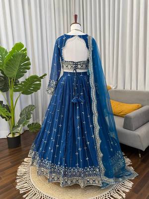 royal blue net thread sequin lehenga choli set 4