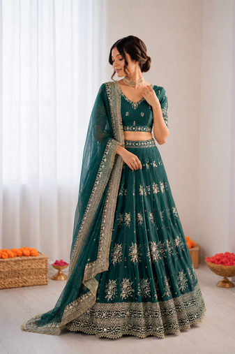 rama jatan silk thread sequin lehenga choli set