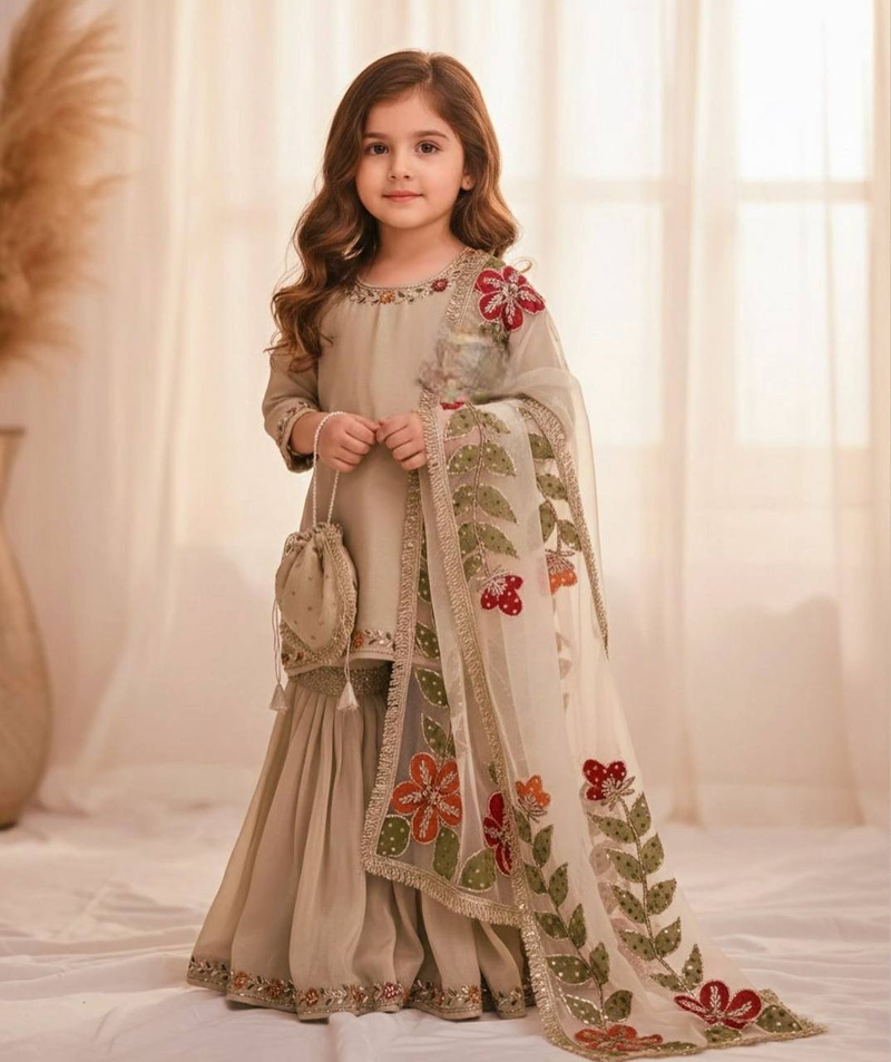 New kids wedding wear heavy embroidery sequence work kurta set