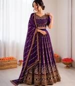 violet vichitra silk thread sequin lehenga choli set