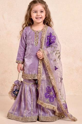 New kids trendy heavy embroidery sequence work kurta set
