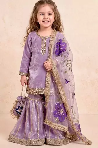New kids trendy heavy embroidery sequence work kurta set