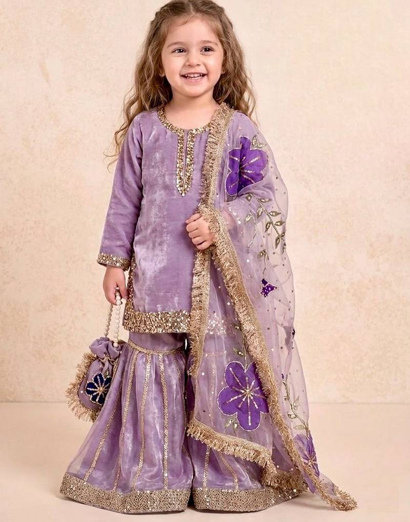 New kids trendy heavy embroidery sequence work kurta set