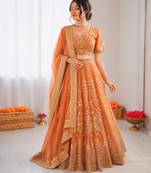 orange georgette thread sequin lehenga choli set