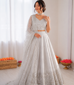 light grey jatan silk thread sequin lehenga choli set
