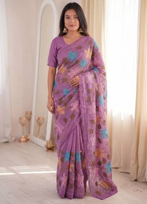  viscose crunchy silk blend saree with floral embroidery fancy lace border & swarovski diamond work 1