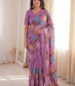 Designer viscose crunchy silk saree with floral embroidery, fancy lace border & swarovski diamond work