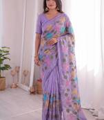  viscose crunchy silk blend saree with floral embroidery fancy lace border & swarovski diamond work