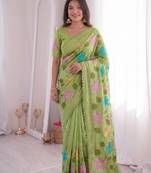  viscose crunchy silk blend saree with floral embroidery fancy lace border & swarovski diamond work