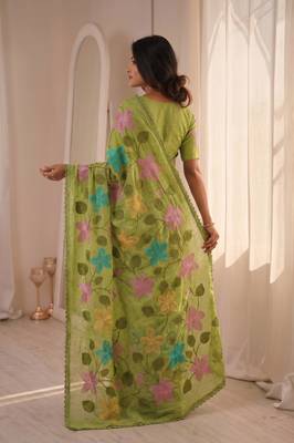  viscose crunchy silk blend saree with floral embroidery fancy lace border & swarovski diamond work 3