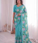  viscose crunchy silk blend saree with floral embroidery fancy lace border & swarovski diamond work