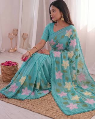 viscose crunchy silk blend saree with floral embroidery fancy lace border & swarovski diamond work 3