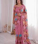Designer viscose crunchy silk saree with floral embroidery, fancy lace border & swarovski diamond work