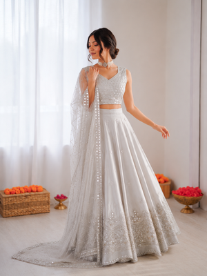 light grey jatan silk thread sequin lehenga choli set 3