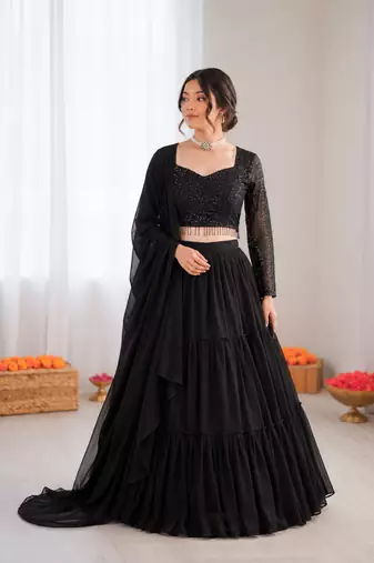 black georgette thread sequin lehenga choli set