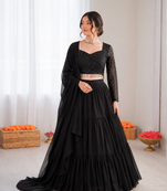 black georgette thread sequin lehenga choli set