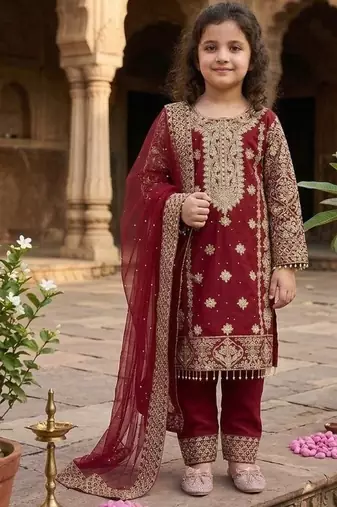 New kids  trendy stylish rich heavy embroidery with elegant sequence work kurta set