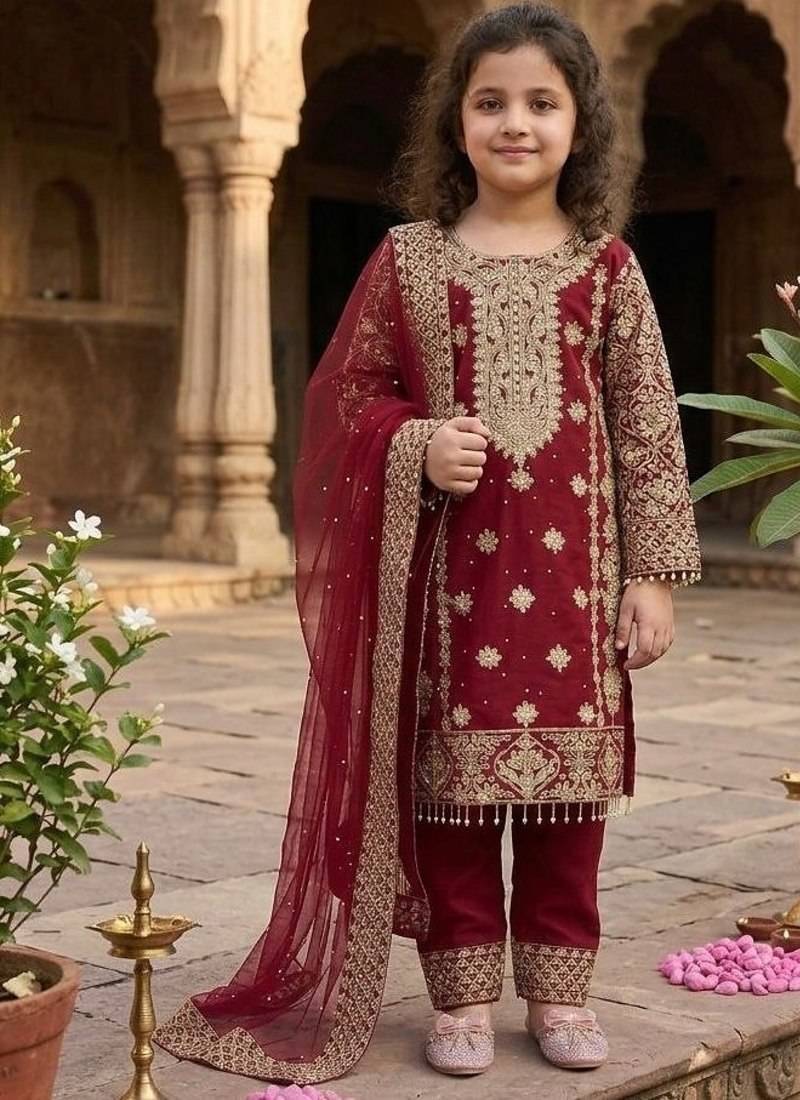 New kids  trendy stylish rich heavy embroidery with elegant sequence work kurta set