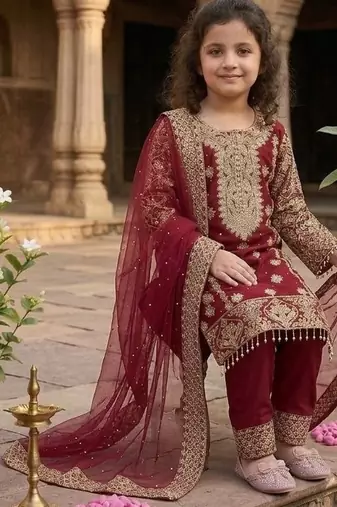  kids  rich heavy embroidery with sequence work kurta set