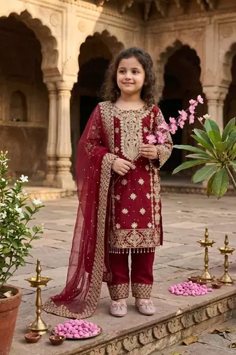  kids  rich heavy embroidery with sequence work kurta set